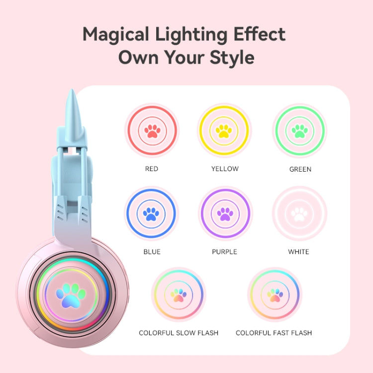 T25 RGB Stereo Cat Ear Bluetooth Wireless Headphones with Detachable Microphone(Blue) - Headset & Headphone by PMC TechLife | Online Shopping South Africa | PMC TechLife