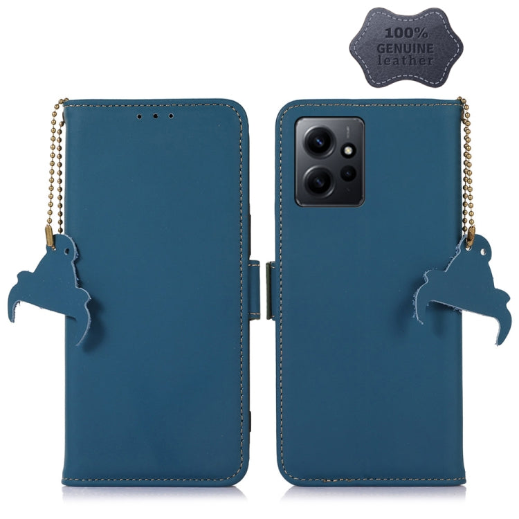 For Xiaomi Redmi Note 12 4G Global Genuine Leather Magnetic RFID Leather Phone Case(Blue) - Note 12 Cases by PMC TechLife | Online Shopping South Africa | PMC TechLife