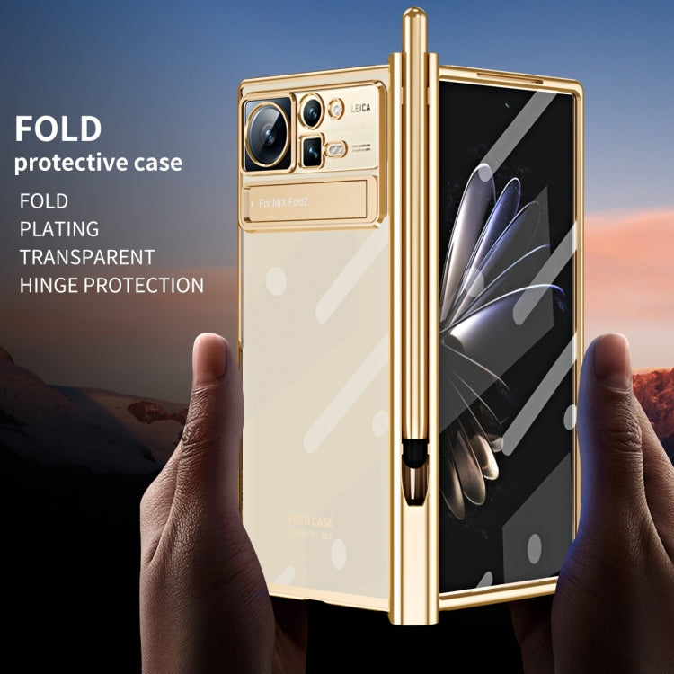 For Xiaomi Mix Fold 2 Electroplated Hinge Transparent Phone Case with Pen Slot(Dark Green) - Xiaomi Cases by PMC TechLife | Online Shopping South Africa | PMC TechLife
