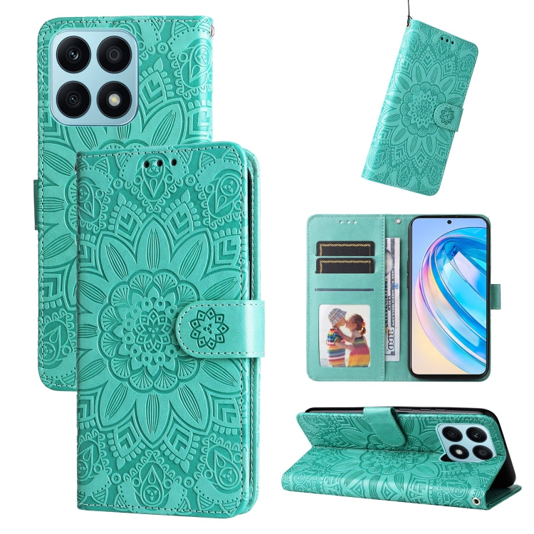 For Honor X8a Embossed Sunflower Leather Phone Case(Green) - Honor Cases by PMC TechLife | Online Shopping South Africa | PMC TechLife | Buy Now Pay Later Mobicred