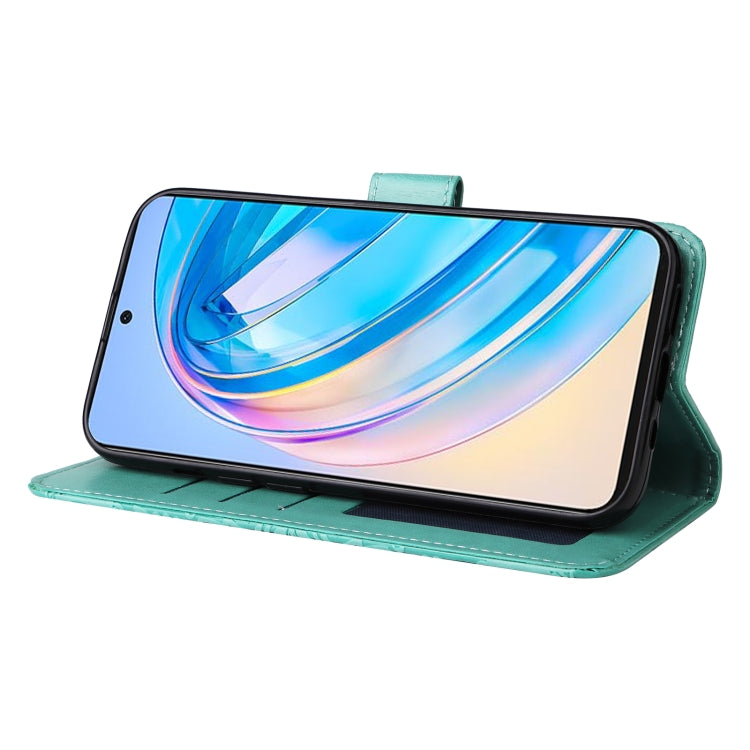 For Honor X8a Embossed Sunflower Leather Phone Case(Green) - Honor Cases by PMC TechLife | Online Shopping South Africa | PMC TechLife | Buy Now Pay Later Mobicred