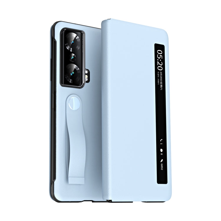 For Honor Magic Vs Side Window View Smart Litchi Pattern Leather Phone Case with Hand Strap(Blue) - free shipping - PMC TechLife - Order now!