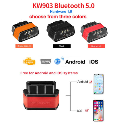 KONNWEI KW903 Bluetooth 5.0 OBD2 Car Fault Diagnostic Scan Tools Support IOS / Android(Black) - Code Readers & Scan Tools by KONNWEI | Online Shopping South Africa | PMC Jewellery | Buy Now Pay Later Mobicred