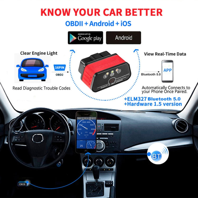 KONNWEI KW903 Bluetooth 5.0 OBD2 Car Fault Diagnostic Scan Tools Support IOS / Android(Black Red) - Code Readers & Scan Tools by KONNWEI | Online Shopping South Africa | PMC Jewellery