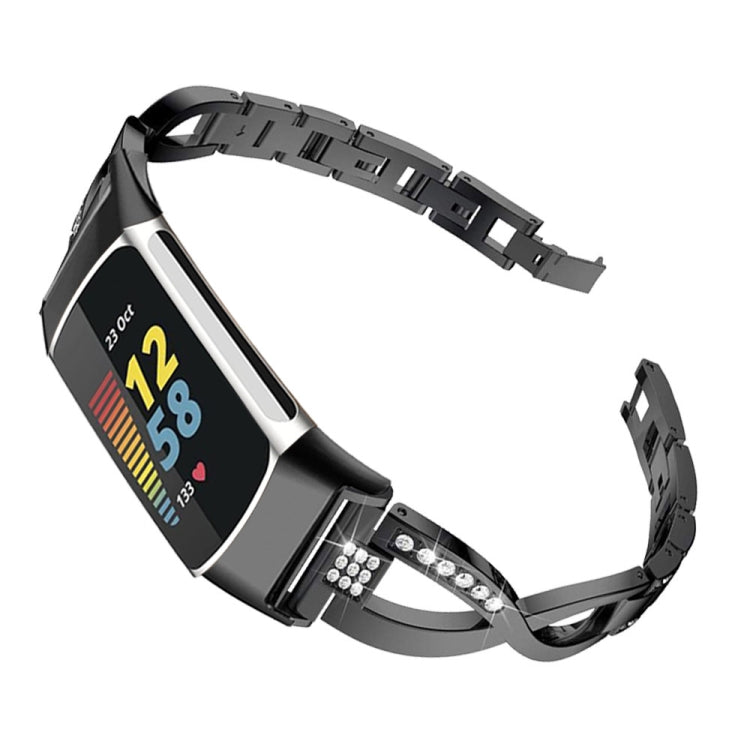For Fitbit Charge 2 Diamond Metal Watch Band(Black) - Smart Wear by PMC TechLife | Online Shopping South Africa | PMC TechLife