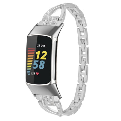 For Fitbit Charge 5 Diamond Metal Watch Band(Silver) - Smart Wear by PMC Jewellery | Online Shopping South Africa | PMC Jewellery
