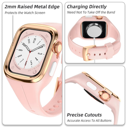 Stainless Steel Frame Silicone Watch Band For Apple Watch Series 8&7 41mm / SE 2&6&SE&5&4 40mm / 3&2&1 38mm(Pink) - Smart Wear by PMC Jewellery | Online Shopping South Africa | PMC Jewellery