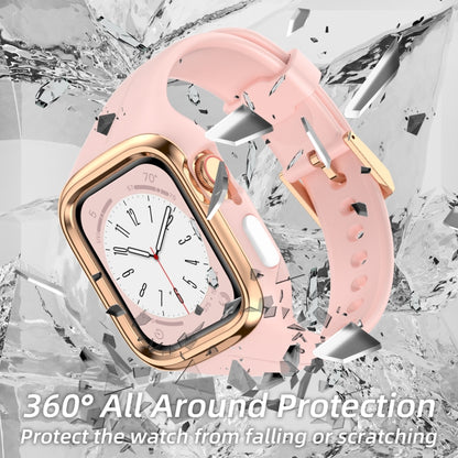 Stainless Steel Frame Silicone Watch Band For Apple Watch Series 8&7 41mm / SE 2&6&SE&5&4 40mm / 3&2&1 38mm(Pink) - Smart Wear by PMC Jewellery | Online Shopping South Africa | PMC Jewellery