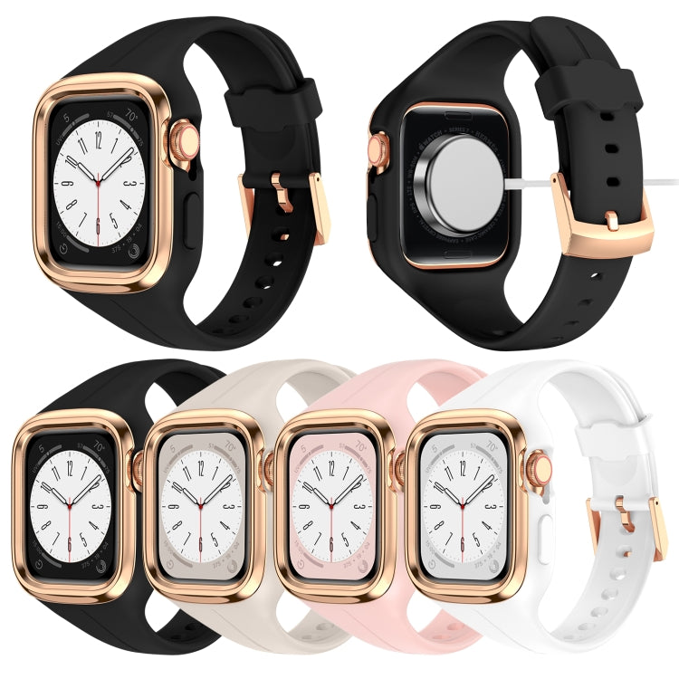 Stainless Steel Frame Silicone Watch Band For Apple Watch Series 8&7 41mm / SE 2&6&SE&5&4 40mm / 3&2&1 38mm(Starlight) -  by PMC Jewellery | Online Shopping South Africa | PMC Jewellery