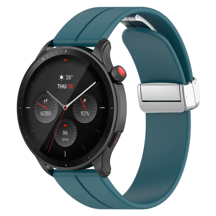 For Amazfit GTR 4 Magnetic Fold Clasp Silver Buckle Silicone Watch Band(Navy Green) -  by PMC TechLife | Online Shopping South Africa | PMC TechLife