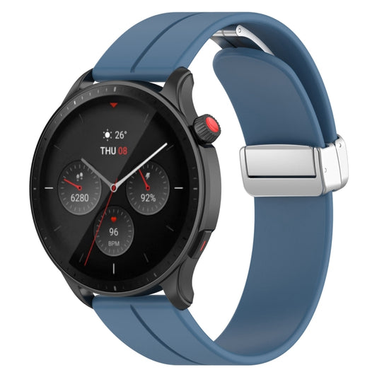 For Amazfit GTR 4 Magnetic Fold Clasp Silver Buckle Silicone Watch Band(Blue) -  by PMC Jewellery | Online Shopping South Africa | PMC Jewellery