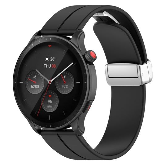 For Amazfit GTR 4 Magnetic Fold Clasp Silver Buckle Silicone Watch Band(Black) -  by PMC Jewellery | Online Shopping South Africa | PMC Jewellery