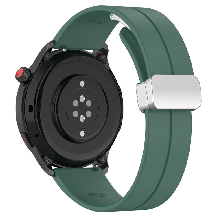 For Amazfit GTR 4 Magnetic Fold Clasp Silver Buckle Silicone Watch Band(Dark Green) -  by PMC Jewellery | Online Shopping South Africa | PMC Jewellery