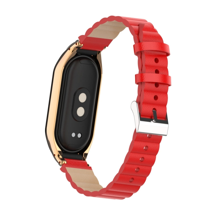 For Xiaomi Mi Band 8 Integrated Metal Case + Bamboo Leather Watch Band(Red) - Smart Wear by PMC Jewellery | Online Shopping South Africa | PMC Jewellery