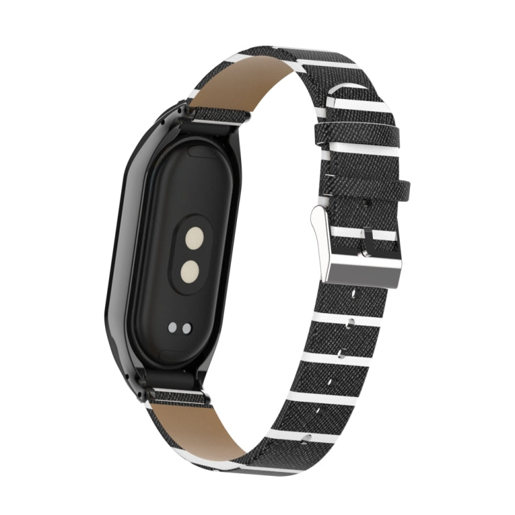 For Xiaomi Mi Band 8 Integrated Metal Case + Secondary Color Leather Watch Band(Black) - Smart Wear by PMC Jewellery | Online Shopping South Africa | PMC Jewellery