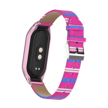 For Xiaomi Mi Band 8 Integrated Metal Case + Secondary Color Leather Watch Band(Pink) - Smart Wear by PMC Jewellery | Online Shopping South Africa | PMC Jewellery