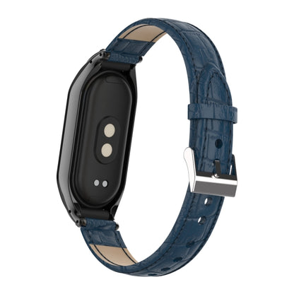 For Xiaomi Mi Band 8 Integrated Metal Case + Cocodile Texture Leather Watch Band(Blue) - Smart Wear by PMC Jewellery | Online Shopping South Africa | PMC Jewellery