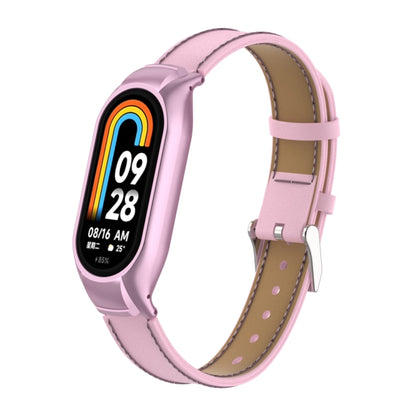 For Xiaomi Mi Band 8 Integrated Metal Case + Microfiber Sewing Leather Watch Band(Pink) - Smart Wear by PMC Jewellery | Online Shopping South Africa | PMC Jewellery