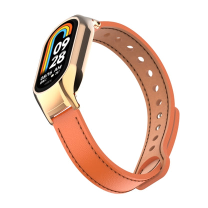 For Xiaomi Mi Band 8 Integrated Metal Case + Double Nail Microfiber Leather Watch Band(Orange) - Smart Wear by PMC Jewellery | Online Shopping South Africa | PMC Jewellery