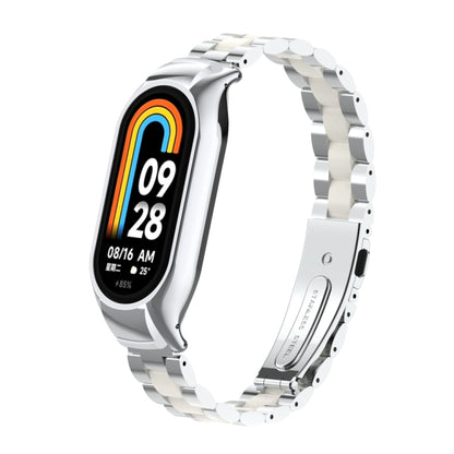 For Xiaomi Mi Band 8 Integrated Metal Case + Three-bead Watch Band(Silver+White) - Smart Wear by PMC Jewellery | Online Shopping South Africa | PMC Jewellery