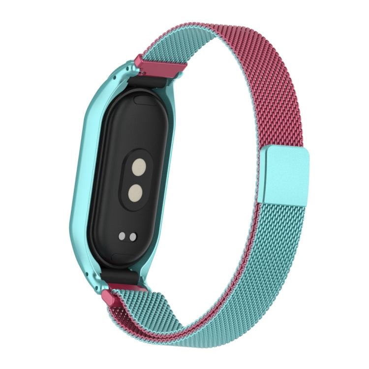 For Xiaomi Mi Band 8 Integrated Metal Case + Milanese Magnetic Watch Band(Pink Blue) - Smart Wear by PMC Jewellery | Online Shopping South Africa | PMC Jewellery