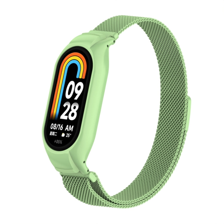 For Xiaomi Mi Band 8 Integrated Metal Case + Milanese Magnetic Watch Band(Matcha Green) - Smart Wear by PMC Jewellery | Online Shopping South Africa | PMC Jewellery