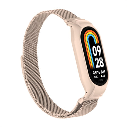 For Xiaomi Mi Band 8 Integrated Metal Case + Milanese Magnetic Watch Band(Lotus Pink) - Smart Wear by PMC Jewellery | Online Shopping South Africa | PMC Jewellery