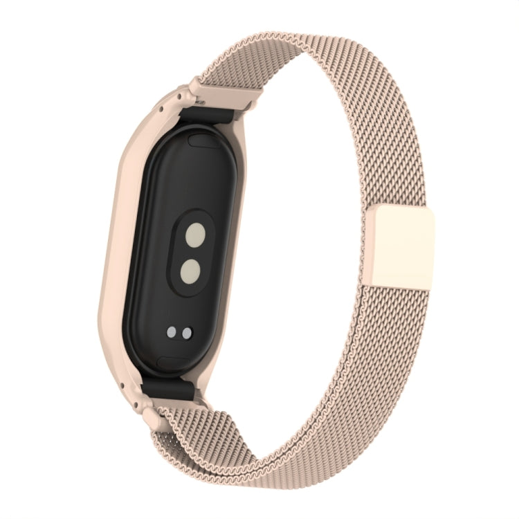 For Xiaomi Mi Band 8 Integrated Metal Case + Milanese Magnetic Watch Band(Lotus Pink) - Smart Wear by PMC Jewellery | Online Shopping South Africa | PMC Jewellery