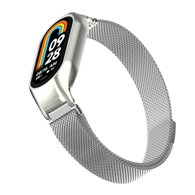 For Xiaomi Mi Band 8 Integrated Metal Case + Milanese Magnetic Watch Band(Silver) - Smart Wear by PMC Jewellery | Online Shopping South Africa | PMC Jewellery