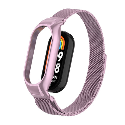 For Xiaomi Mi Band 8 Integrated Metal Case + Milanese Magnetic Watch Band(Rose Pink) - Smart Wear by PMC Jewellery | Online Shopping South Africa | PMC Jewellery