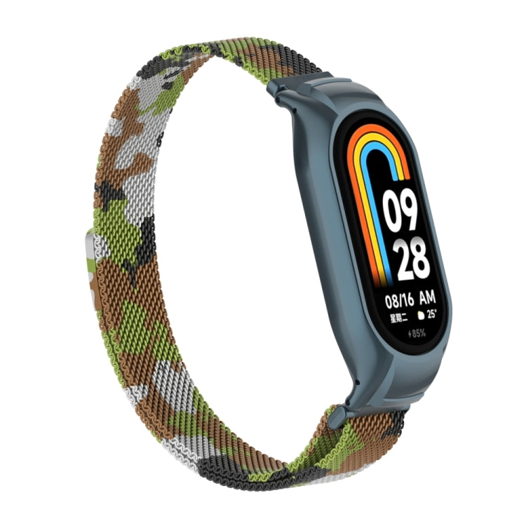 For Xiaomi Mi Band 8 Integrated Metal Case + Milanese Magnetic Watch Band(Grass Green) - Smart Wear by PMC Jewellery | Online Shopping South Africa | PMC Jewellery