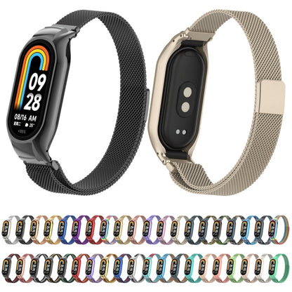 For Xiaomi Mi Band 8 Integrated Metal Case + Milanese Magnetic Watch Band(Beige) - Smart Wear by PMC Jewellery | Online Shopping South Africa | PMC Jewellery