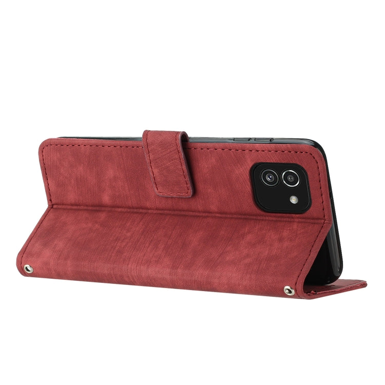 For Samsung Galaxy A03 EU 166mm Skin Feel Stripe Pattern Leather Phone Case with Lanyard(Red) - free shipping - PMC TechLife - Order now!