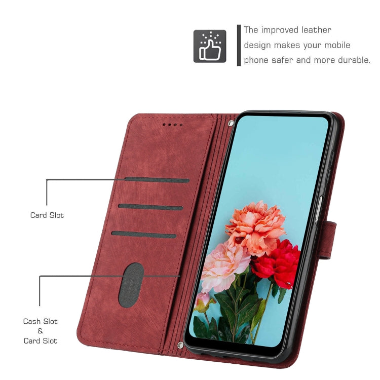For Samsung Galaxy A03 EU 166mm Skin Feel Stripe Pattern Leather Phone Case with Lanyard(Red) - free shipping - PMC TechLife - Order now!