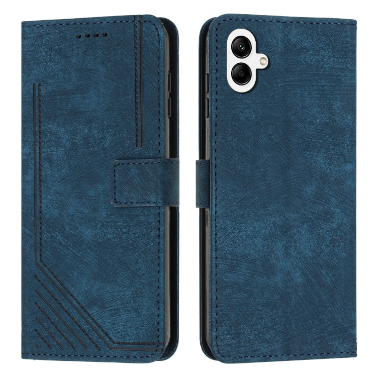 For Samsung Galaxy A04e / F04 Skin Feel Stripe Pattern Leather Phone Case with Lanyard(Blue) - free shipping - PMC TechLife - Order now!