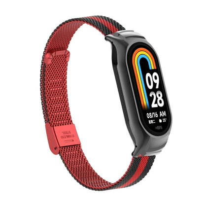 For Xiaomi Mi Band 8 Integrated Metal Case + Steel Mesh Buckle Watch Band(Black+Red) - Smart Wear by PMC Jewellery | Online Shopping South Africa | PMC Jewellery
