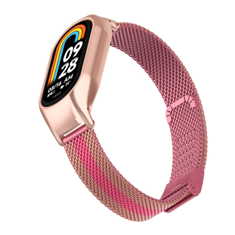 For Xiaomi Mi Band 8 Integrated Metal Case + Steel Mesh Buckle Watch Band(Rose+Pink) - Smart Wear by PMC Jewellery | Online Shopping South Africa | PMC Jewellery