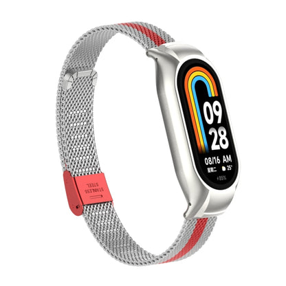 For Xiaomi Mi Band 8 Integrated Metal Case + Steel Mesh Buckle Watch Band(Silver+Red) - Smart Wear by PMC Jewellery | Online Shopping South Africa | PMC Jewellery