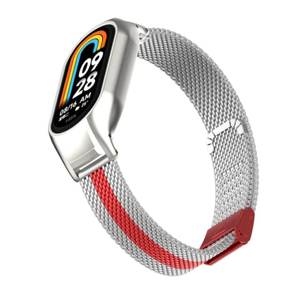 For Xiaomi Mi Band 8 Integrated Metal Case + Steel Mesh Buckle Watch Band(Silver+Red) - Smart Wear by PMC Jewellery | Online Shopping South Africa | PMC Jewellery