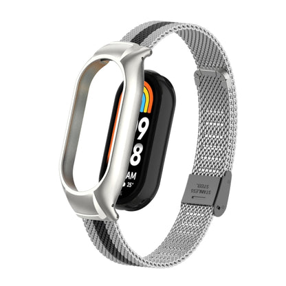 For Xiaomi Mi Band 8 Integrated Metal Case + Steel Mesh Buckle Watch Band(Silver+Black) - Smart Wear by PMC Jewellery | Online Shopping South Africa | PMC Jewellery