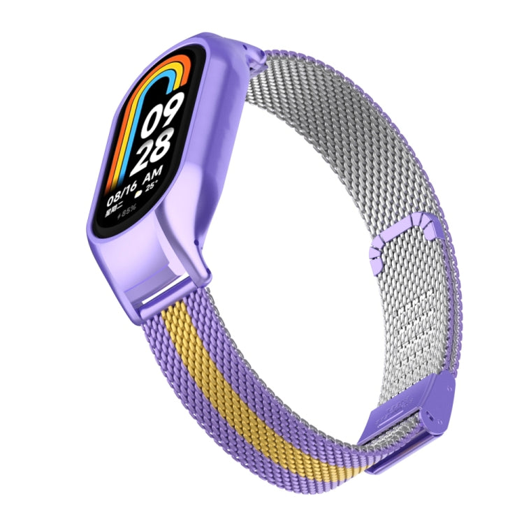 For Xiaomi Mi Band 8 Integrated Metal Case + Steel Mesh Buckle Watch Band(Purple+Gold) - Smart Wear by PMC Jewellery | Online Shopping South Africa | PMC Jewellery