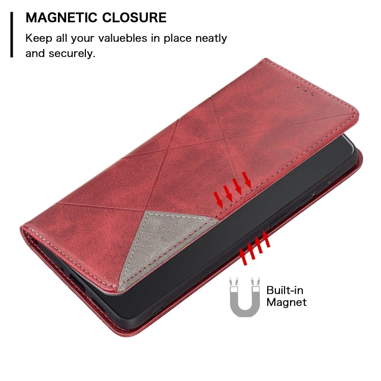 For Nokia C32 Rhombus Texture Magnetic Leather Phone Case(Red) - Nokia Cases by PMC Jewellery | Online Shopping South Africa | PMC Jewellery