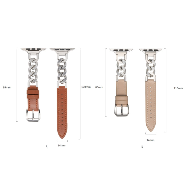 Chain Genuine Leather Watch Band For Apple Watch Series 8&7 41mm / SE 2&6&SE&5&4 40mm / 3&2&1 38mm, Size:L(Brown) - Smart Wear by PMC Jewellery | Online Shopping South Africa | PMC Jewellery