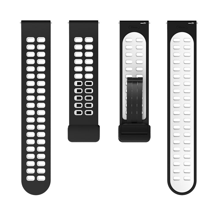 20mm Double-row Hole Folding Black Buckle Two-color Silicone Watch Band(Black White) - Smart Wear by PMC TechLife | Online Shopping South Africa | PMC TechLife