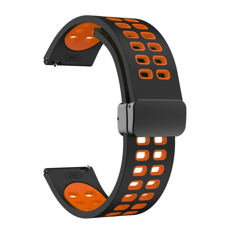 20mm Double-row Hole Folding Black Buckle Two-color Silicone Watch Band(Black Orange) - Smart Wear by PMC Jewellery | Online Shopping South Africa | PMC Jewellery