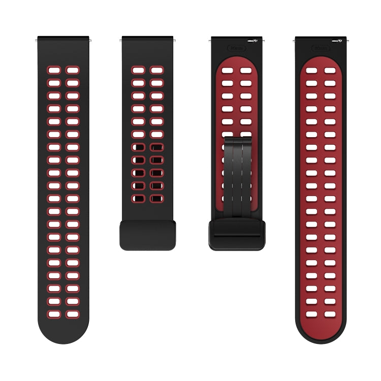 20mm Double-row Hole Folding Black Buckle Two-color Silicone Watch Band(Black Red) - Smart Wear by PMC TechLife | Online Shopping South Africa | PMC TechLife
