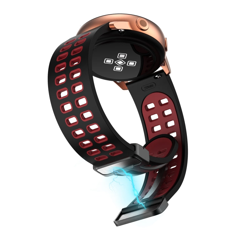 20mm Double-row Hole Folding Black Buckle Two-color Silicone Watch Band(Black Red) - Smart Wear by PMC TechLife | Online Shopping South Africa | PMC TechLife
