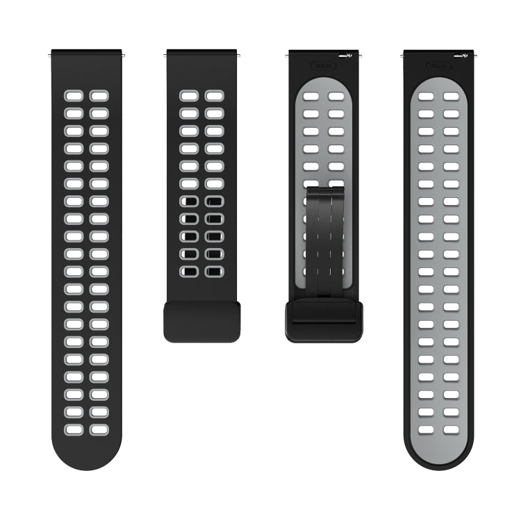 20mm Double-row Hole Folding Black Buckle Two-color Silicone Watch Band(Black Grey) - Smart Wear by PMC TechLife | Online Shopping South Africa | PMC TechLife