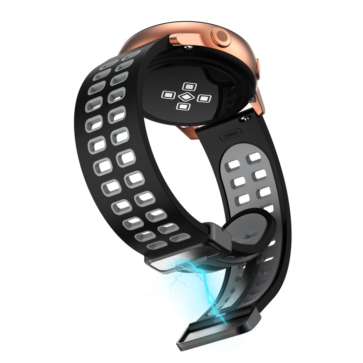 20mm Double-row Hole Folding Black Buckle Two-color Silicone Watch Band(Black Grey) - Smart Wear by PMC TechLife | Online Shopping South Africa | PMC TechLife