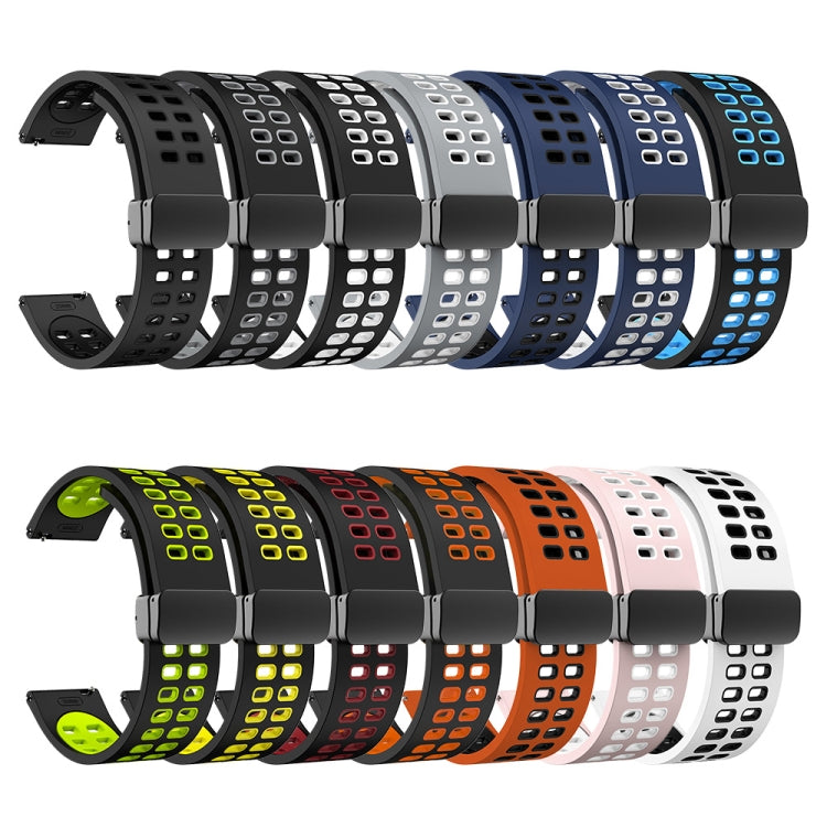 22mm Double-row Hole Folding Black Buckle Two-color Silicone Watch Band(Black Sky Blue) - Smart Wear by PMC TechLife | Online Shopping South Africa | PMC TechLife